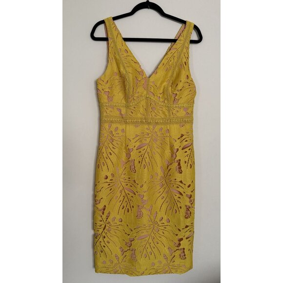 Anthropologie Maeve Yellow Gardenia Crochet Lace Sleeveless Column Dress Size 10 - Picture 1 of 7